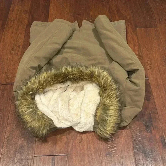 Large LOVE TREE Military Green Hooded Fur Coat - Picture 10 of 12